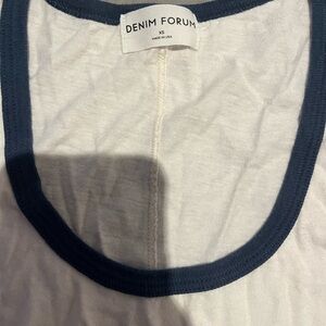 Aritzia Denim Forum White Tank with Navy Trim